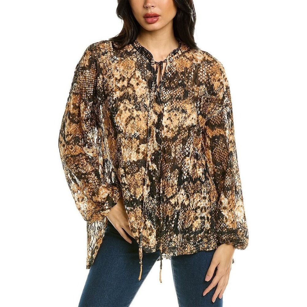 Free People Womens L Sheer Top Blouse Snake Print Lace Boho out for the night